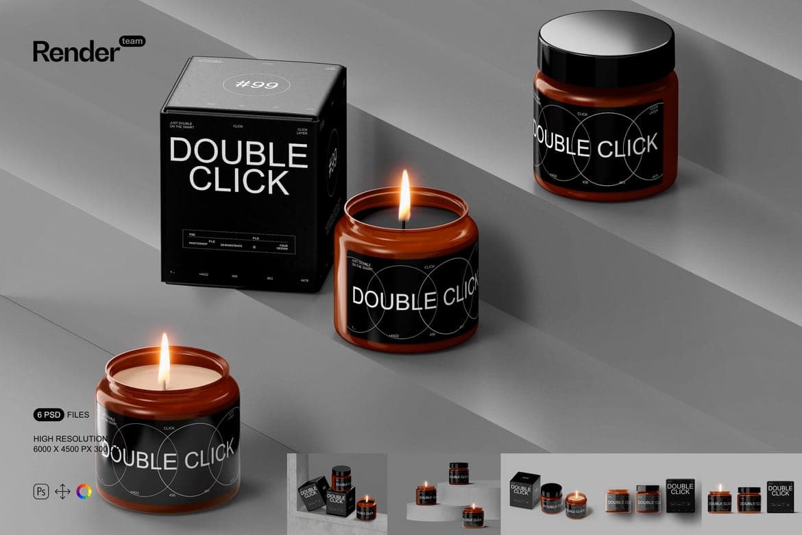 Amber Glass Candle Mockup Set – Photoshop PSD Download | Madbax