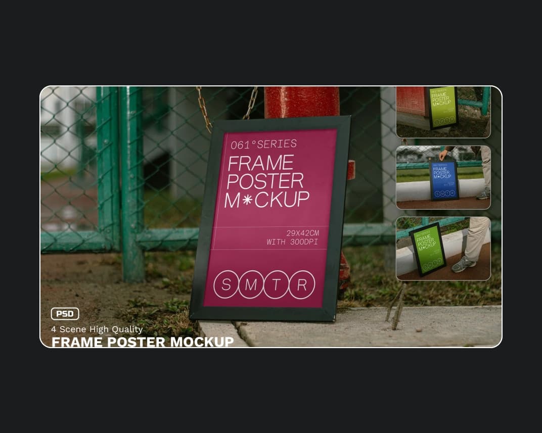 4 Realistic Scene High Quality Frame Poster Mockup Vol 2 – Photoshop PSD Download | Madbax