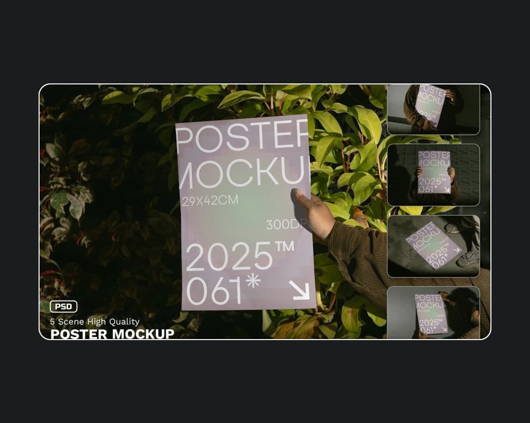 5 Realistic Scene High Quality Poster Mockup Vol 1 – Photoshop PSD Download | Madbax