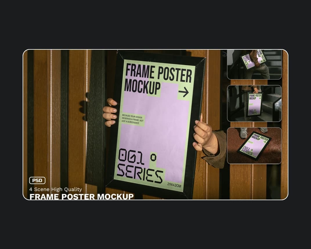 4 Realistic Scene High Quality Frame Poster Mockup Vol 3 – Photoshop PSD Download | Madbax