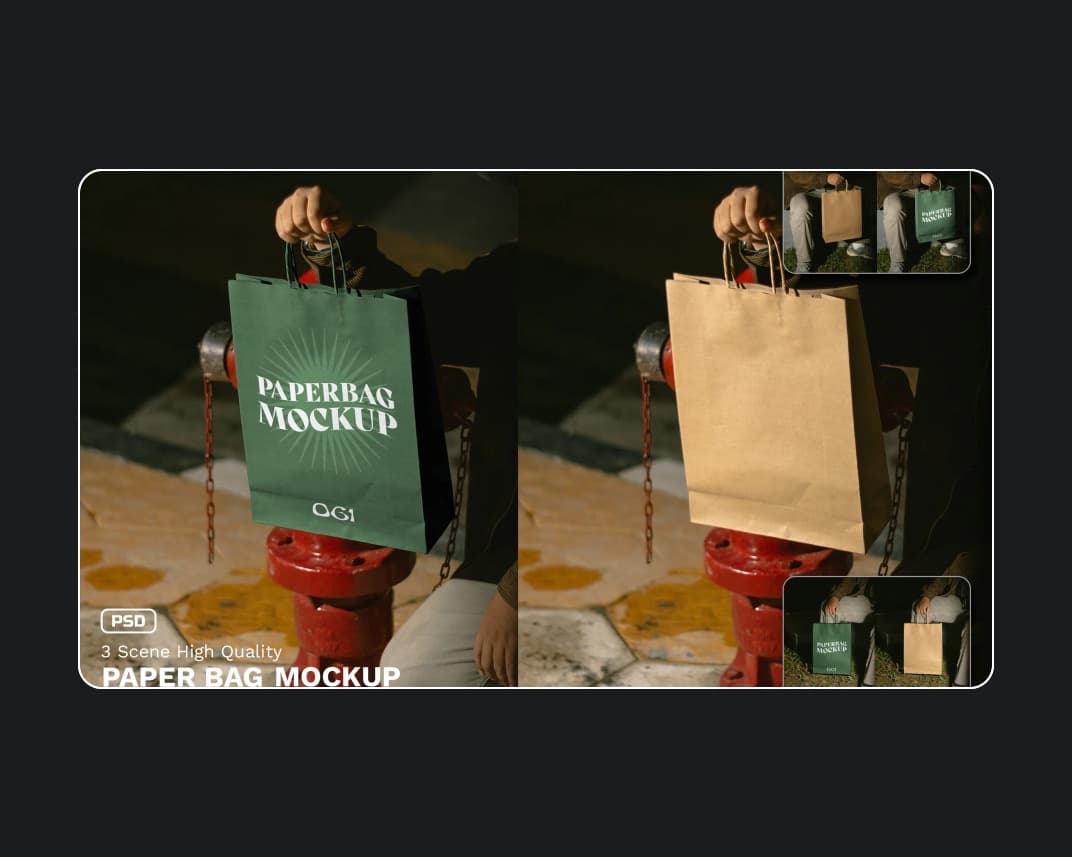 3 Realistic Scene High Quality Paper Bag Mockup Vol 2 – Photoshop PSD Download | Madbax