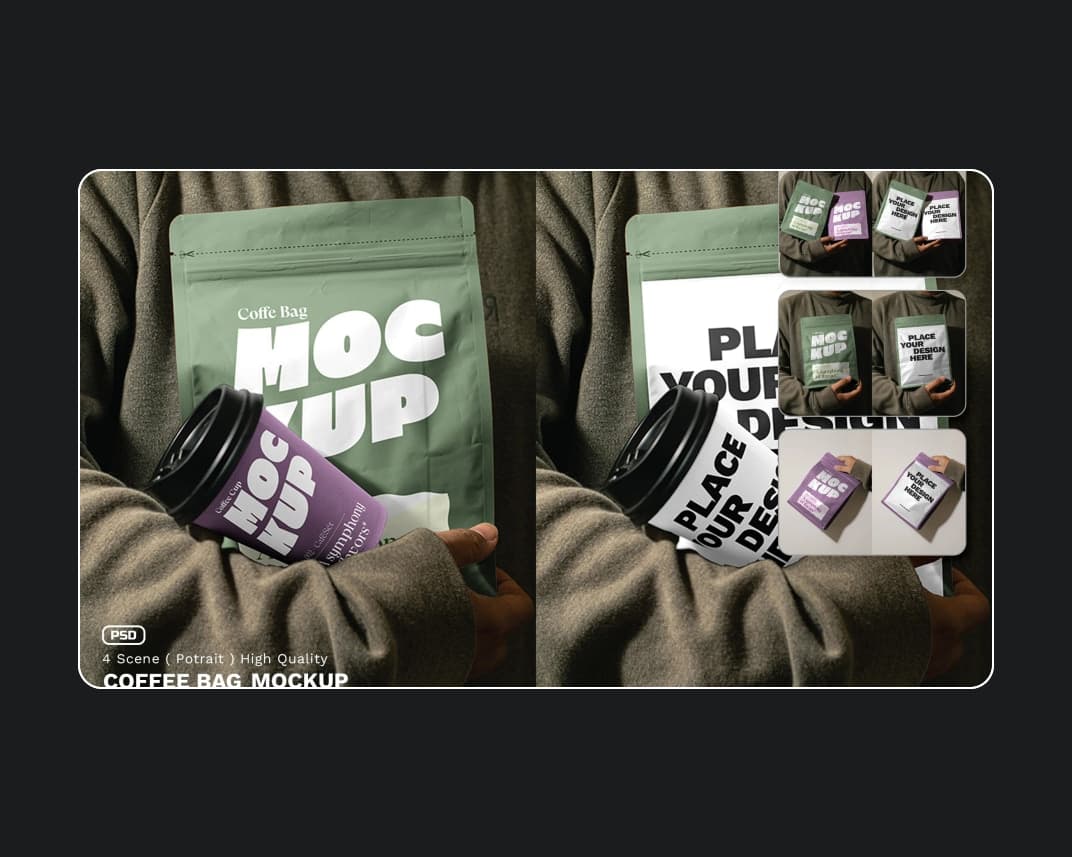 Coffee Bag Paper Cup Mockup – Photoshop PSD Download | Madbax