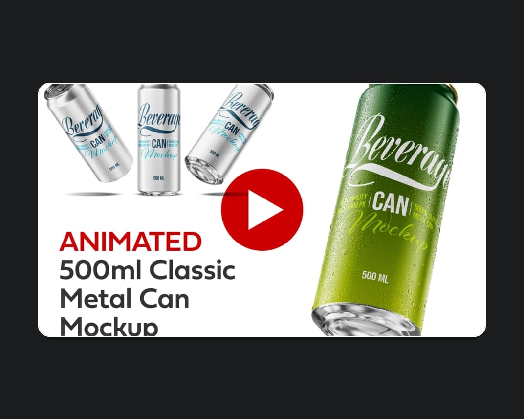 500ml Sleek Metal Can Mockup Animated – Photoshop PSD Download | Madbax