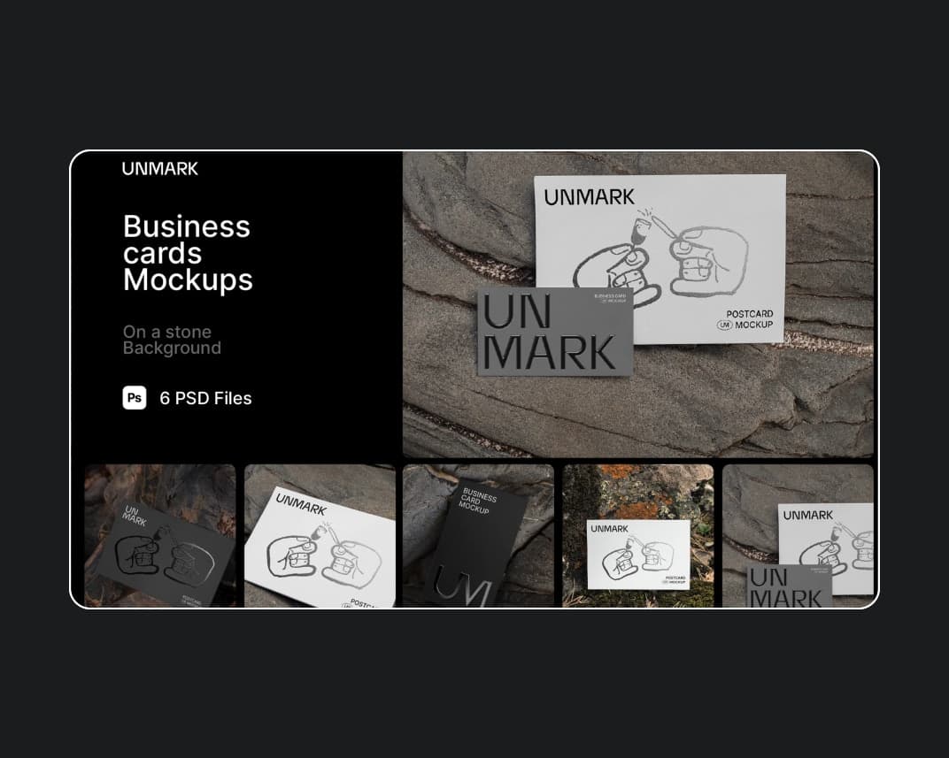 Dark Stone Mockup Bundle Business Cards Postcards – Photoshop PSD Download | Madbax