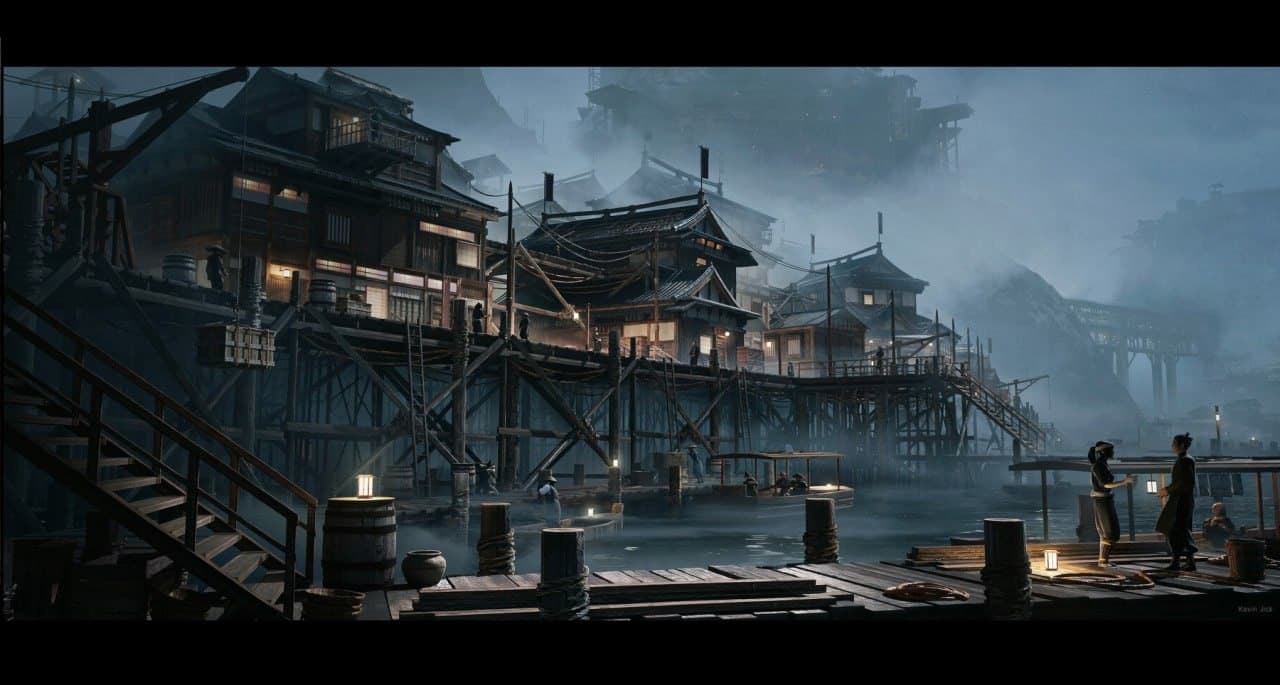 Environment Concept Art – Japanese Stilt City – Blender Download | Madbax