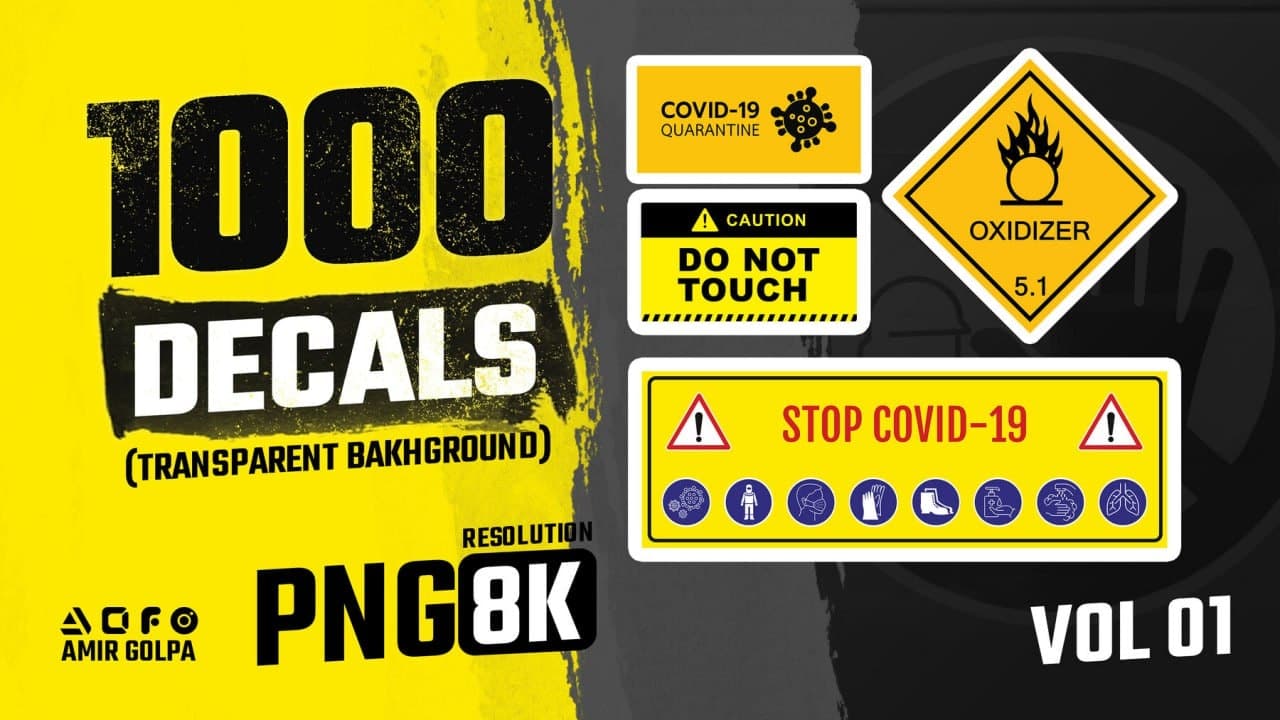 1000 decals vol.1 (Traffic signs, science fiction, logo, danger, directions, fire signs, street signs, rescue and rescue, ui, sci-fi, Stencils, Label, Shape, Typography, Frame, icon, cybernetic, …) – Blender Download | Madbax