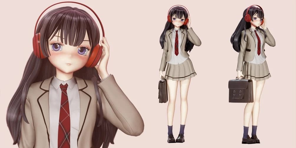 Anime School Girl – Blender Full Process videos & 3D model – Blender Download | Madbax