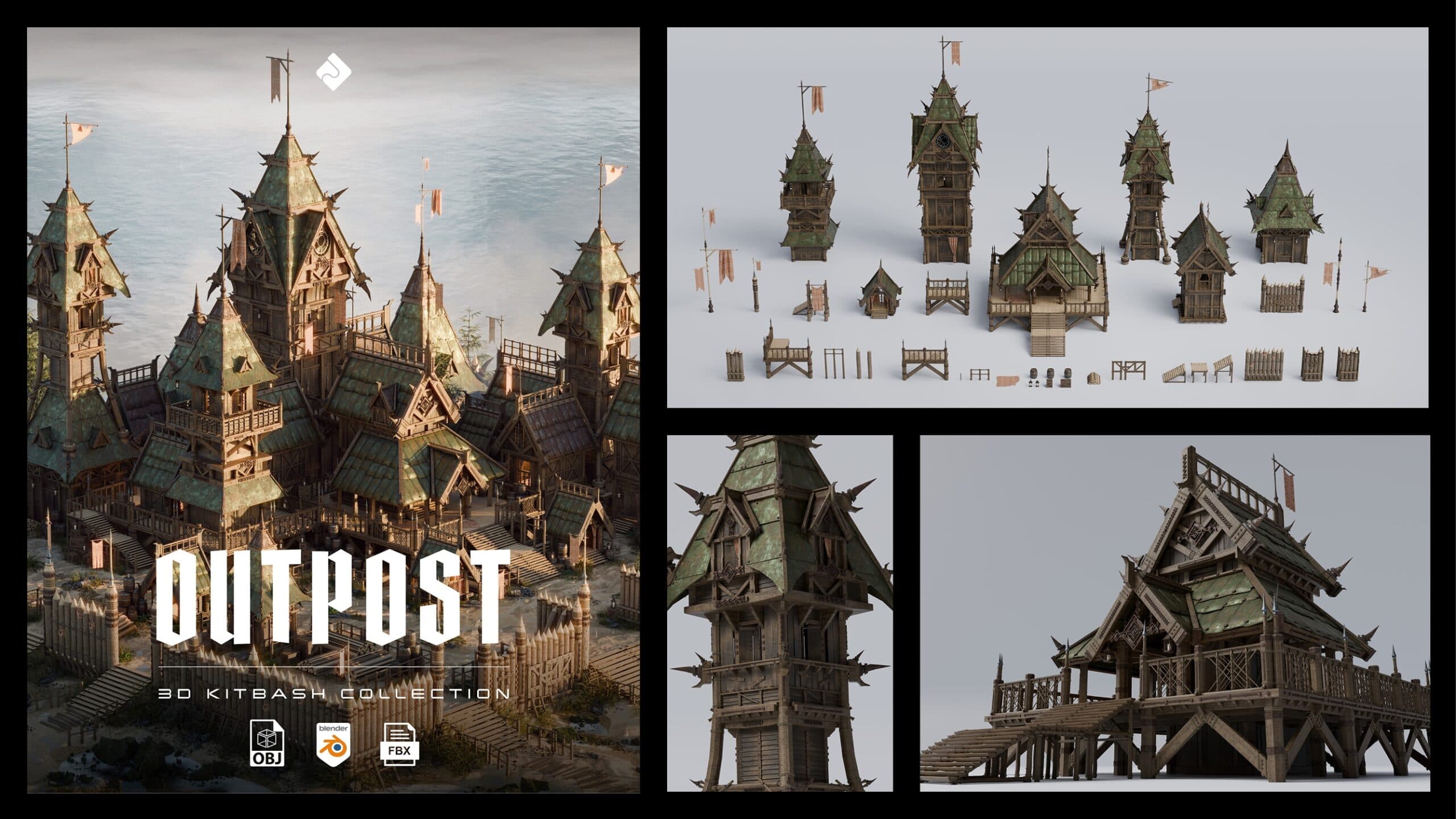 Outpost – Medieval Military Buildings 3D Kitbash Pack – Blender Download | Madbax
