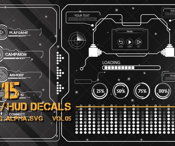 215 + UI / HUD SciFi Graphic Decals / vol 05 – Blender Download | Madbax