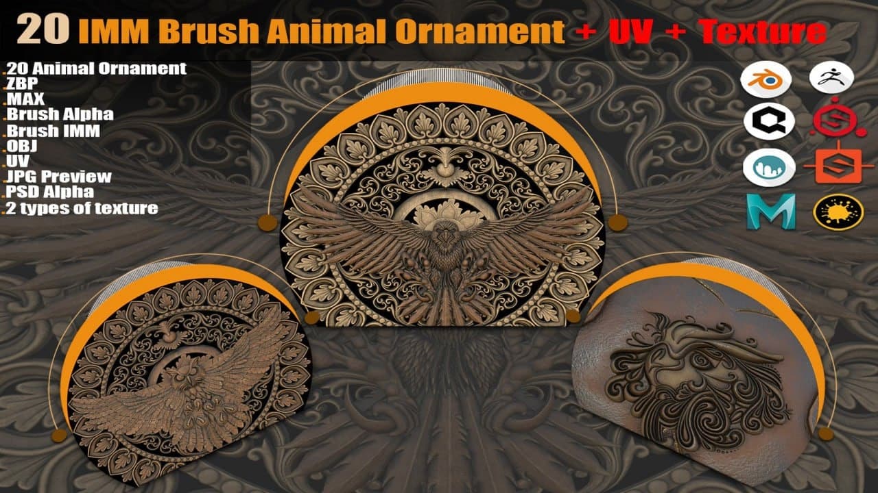 20 IMM Brush Animal Ornament + PBR Texture ( 2 types ) + UV – Blender Download | Madbax