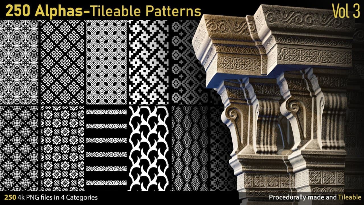 250 Alphas-Tileable Patterns-Vol3 – Blender Download | Madbax