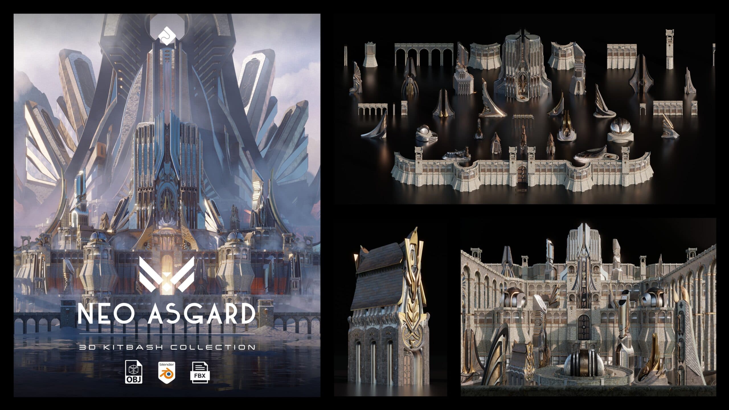 Neo Asgard – Nordic Fantasy Style Buildings Kitbash Pack – Blender Download | Madbax