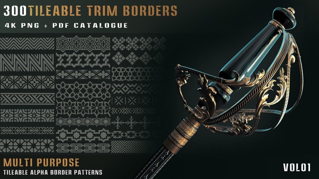 300 Tileable Trim Border Patterns vol. 01 – Blender Download | Madbax
