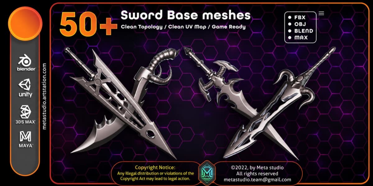 50 SWORD BASE MESH – Blender Download | Madbax