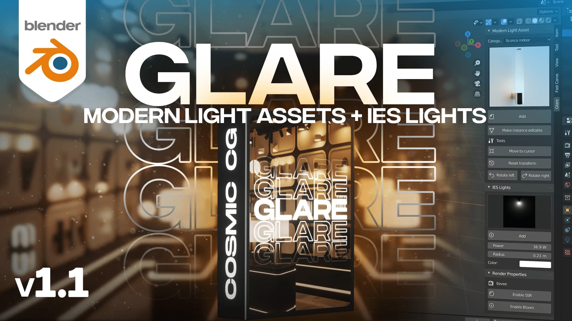 Glare – Modern Light Asset + IES Light v1.1 – Blender Download | Madbax