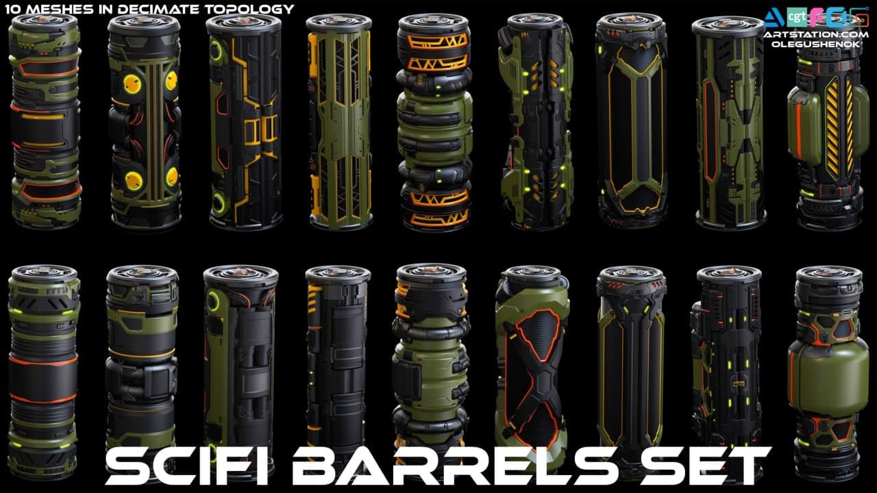 SciFi Barrels set – Blender Download | Madbax