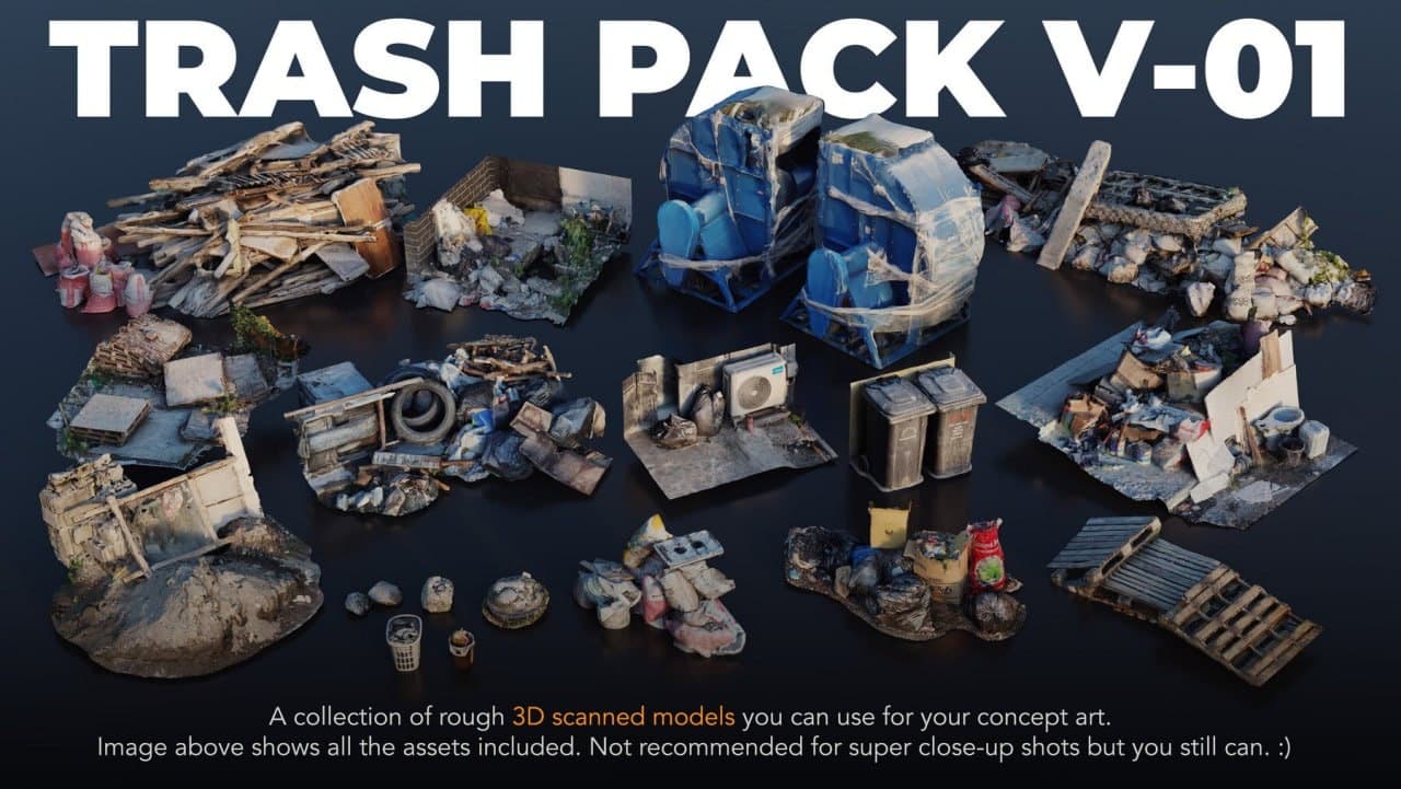 Trash Pack – 3D Scanned Kitbash Assets Vol. 1-4 – Blender Download | Madbax