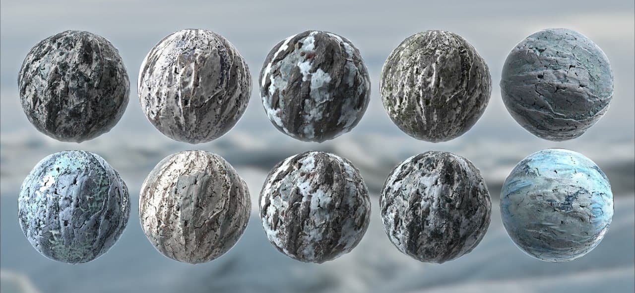 Winter Snow Ice Glacier Seamless PBR Texture Material Pack Bundle – Blender Download | Madbax
