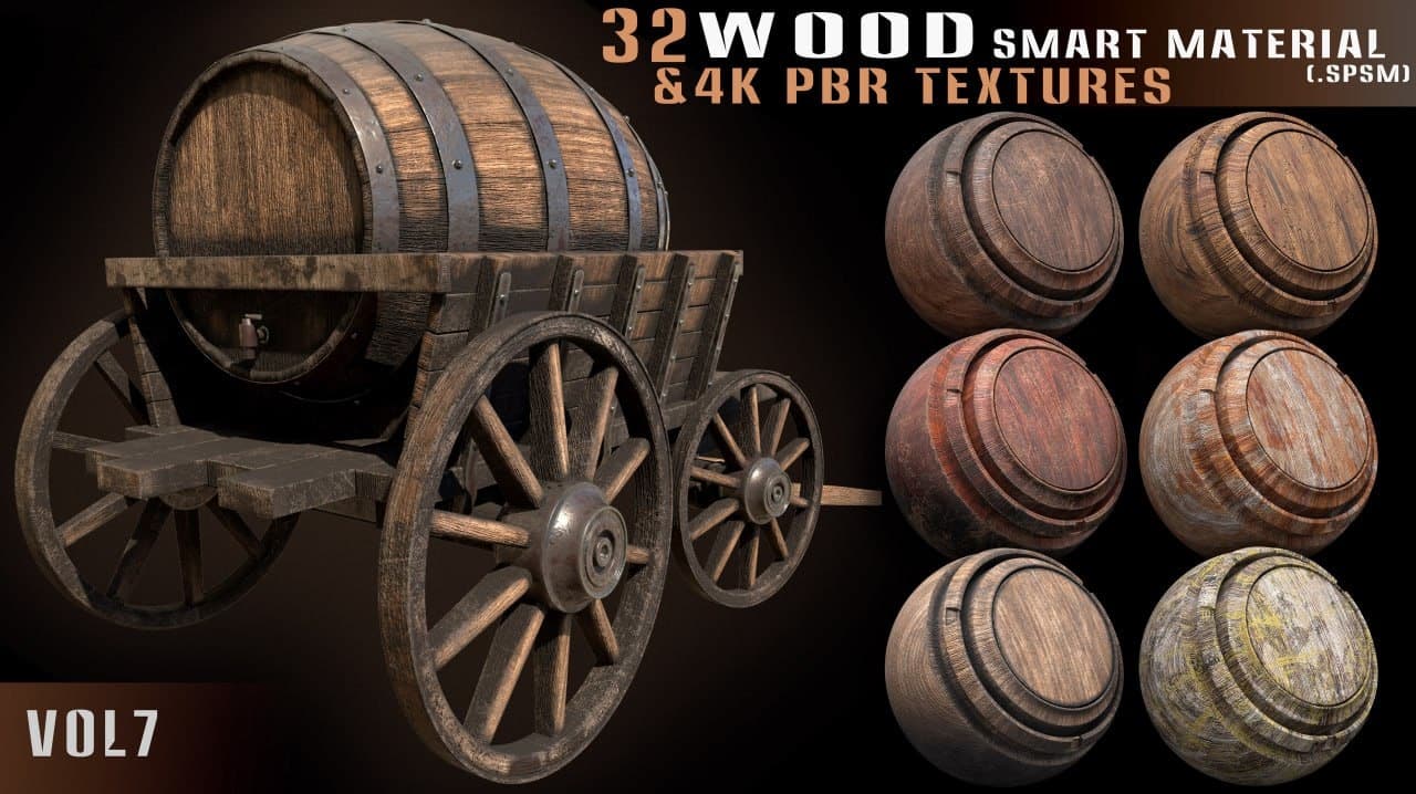 32 wood smart material + 4k PBR textures – Vol 7 – Blender Download | Madbax