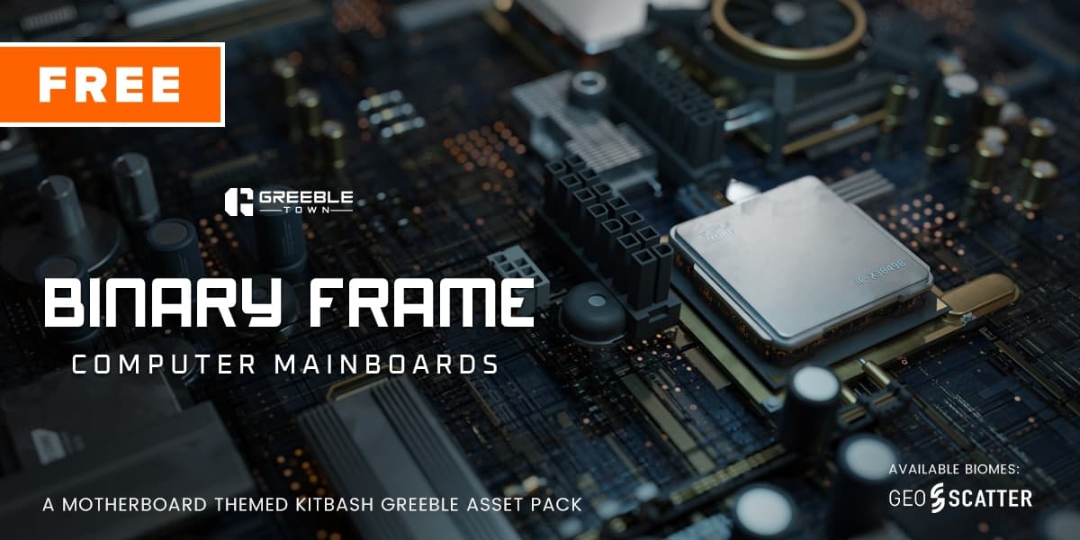 Binary Frame Computer Mainboards – Abstract Motherboard Kitbash Greeble Assets – Blender Download | Madbax