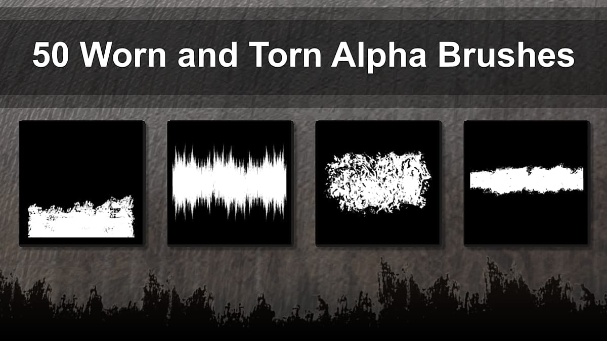 50 Alpha Brushes – Worn and Torn Edges – Blender Download | Madbax